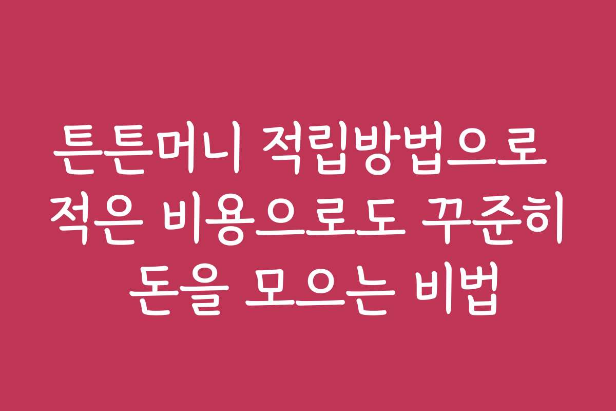 튼튼머니 적립방법으로 적은 비용으로도 꾸준히 돈을 모으는 비법