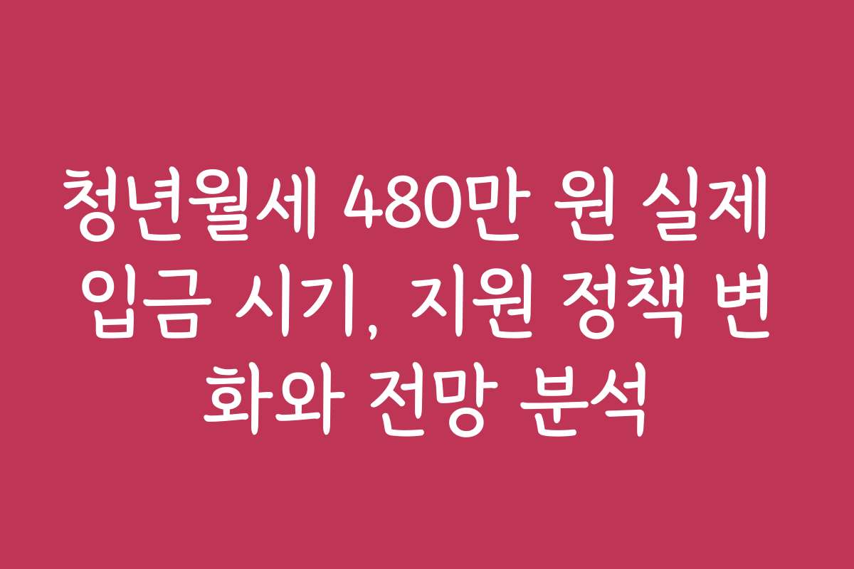 청년월세 480만 원 실제 입금 시기, 지원 정책 변화와 전망 분석