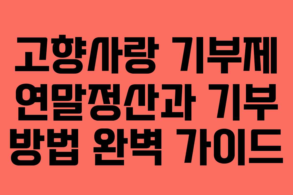 고향사랑 기부제 연말정산과 기부 방법 완벽 가이드