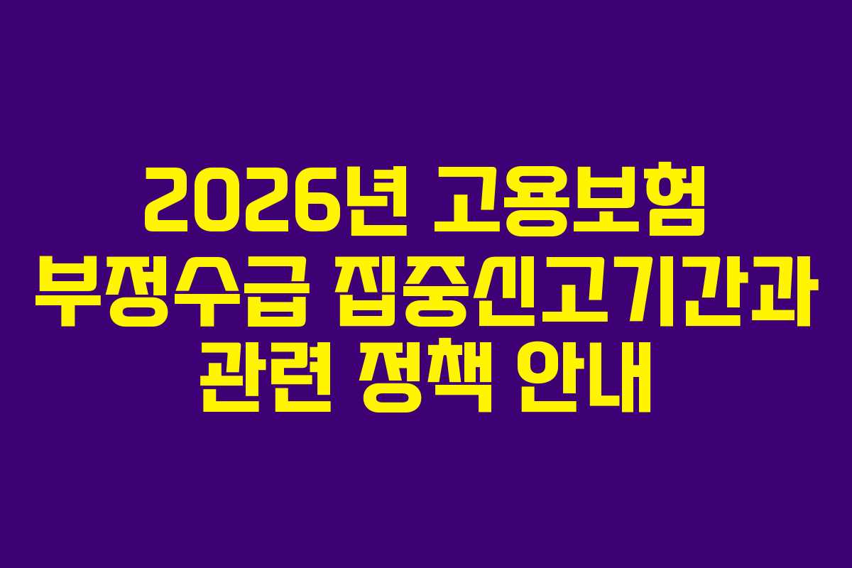 2026년 고용보험 부정수급 집중신고기간과 관련 정책 안내