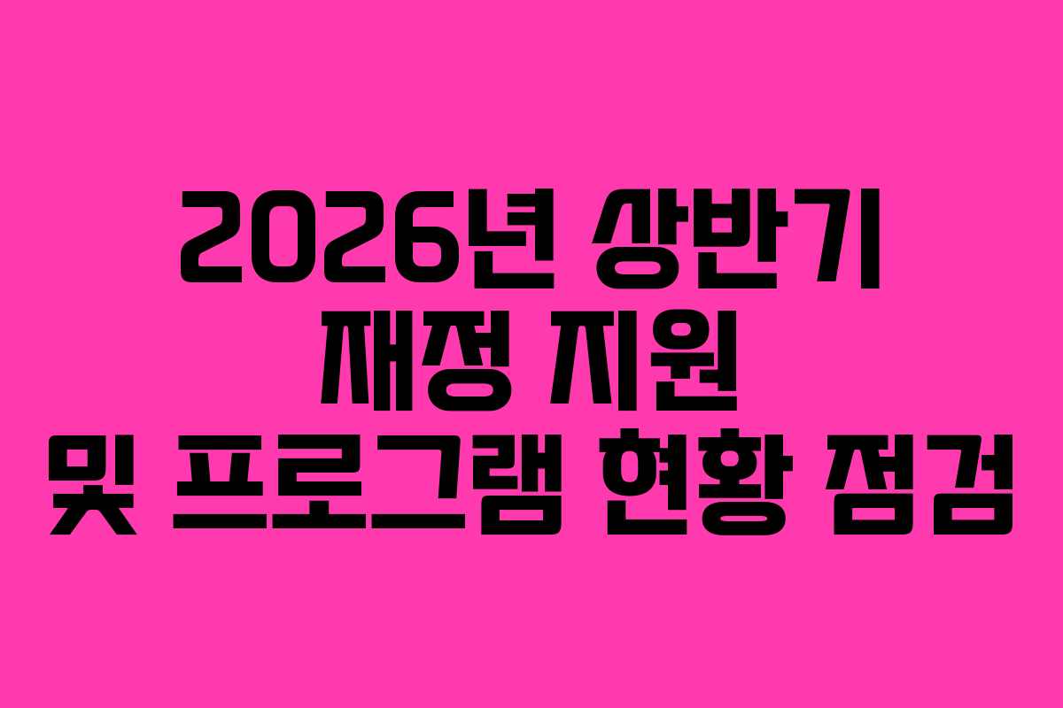 2026년 상반기 재정 지원 및 프로그램 현황 점검