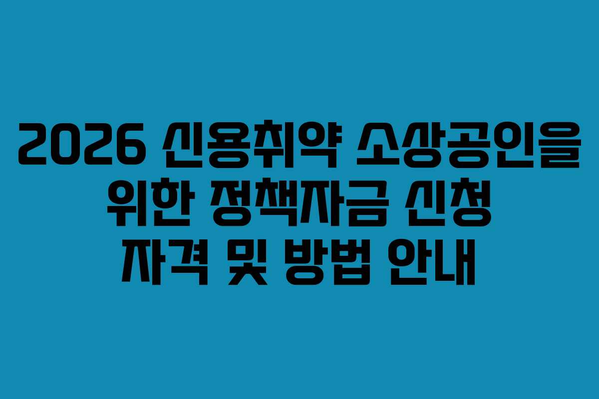 2026 신용취약 소상공인을 위한 정책자금 신청 자격 및 방법 안내