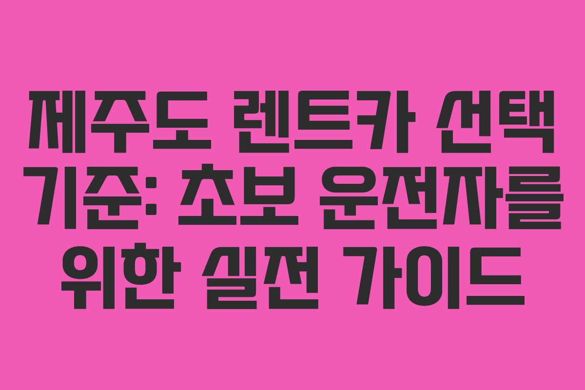 제주도 렌트카 선택 기준: 초보 운전자를 위한 실전 가이드