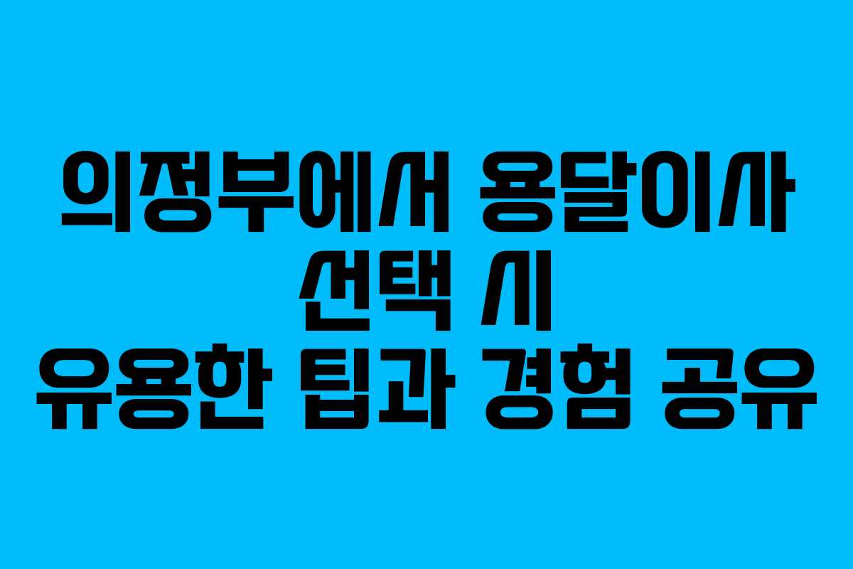 의정부에서 용달이사 선택 시 유용한 팁과 경험 공유