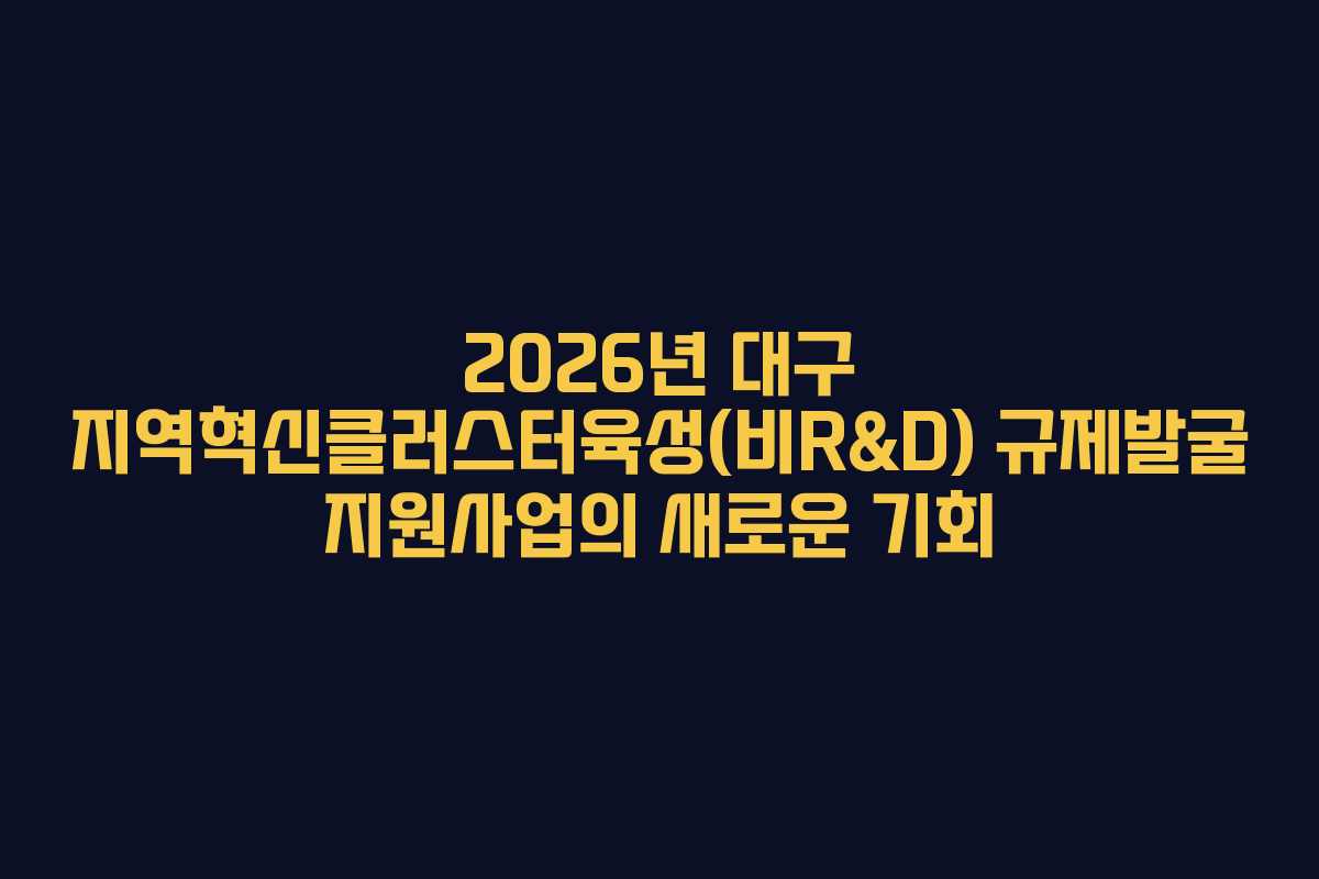 2026년 대구 지역혁신클러스터육성(비R&D) 규제발굴 지원사업의 새로운 기회
