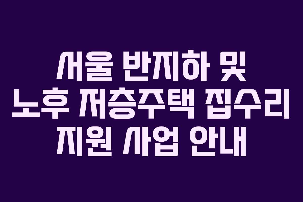 서울 반지하 및 노후 저층주택 집수리 지원 사업 안내