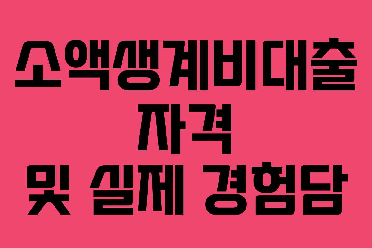 소액생계비대출 자격 및 실제 경험담