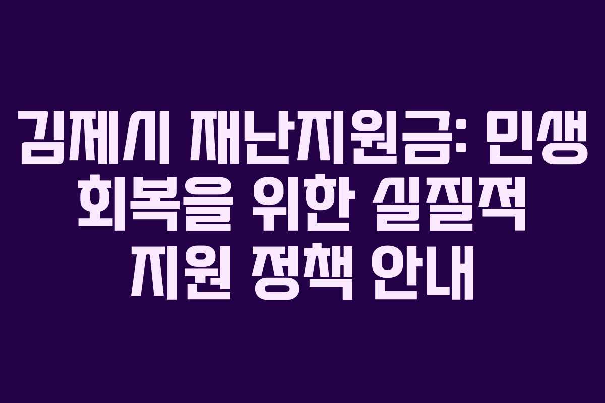김제시 재난지원금: 민생 회복을 위한 실질적 지원 정책 안내