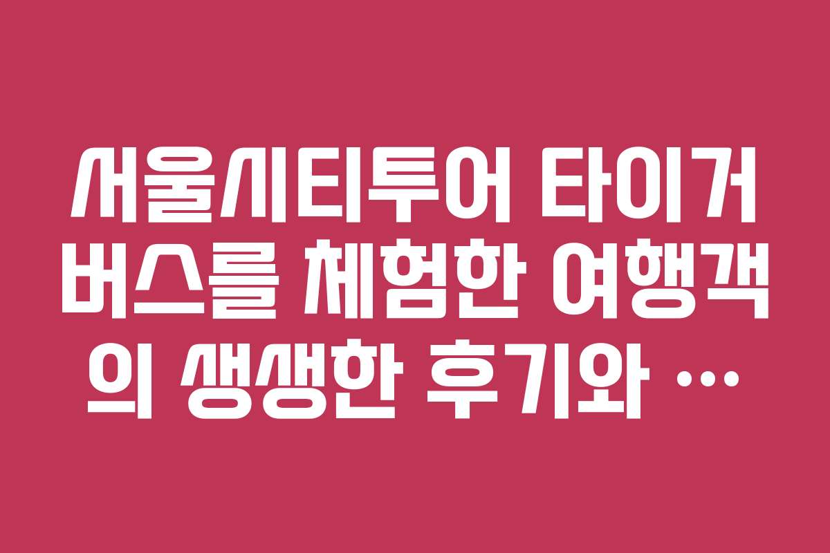 서울시티투어 타이거버스를 체험한 여행객의 생생한 후기와 경험담