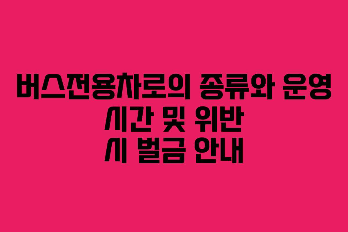 버스전용차로의 종류와 운영 시간 및 위반 시 벌금 안내