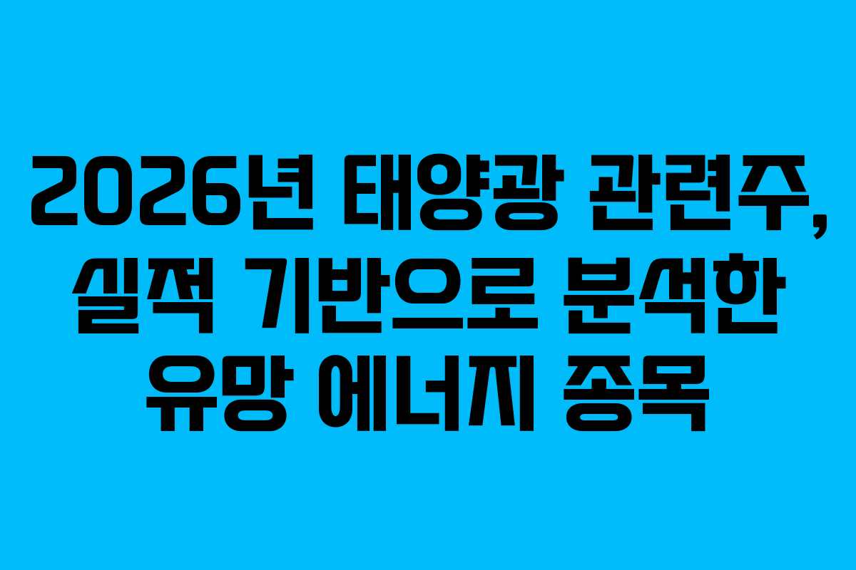 2026년 태양광 관련주, 실적 기반으로 분석한 유망 에너지 종목